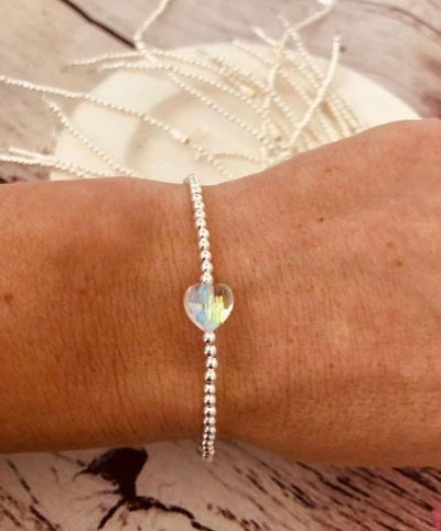 PULSERA BOLITA PLATA CORAZON SWAROSKI