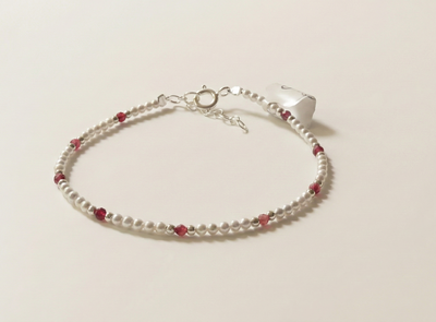 Pulsera de Bolitas de Plata 925 con Cristal Checo Rojo