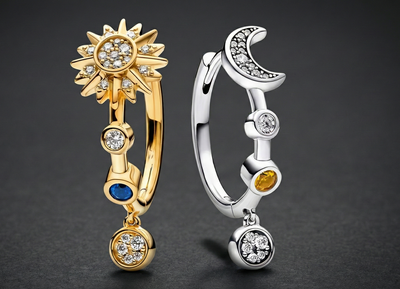 Aros Sol y Luna con Circonitas – Plata 925 y Baño de Oro 18k