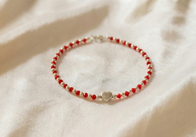 Pulsera de Plata 925 con Cristal Checo y Dije Corazón