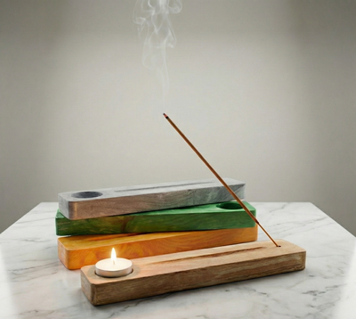 Porta Sahumerios de Madera con Espacio para Velas