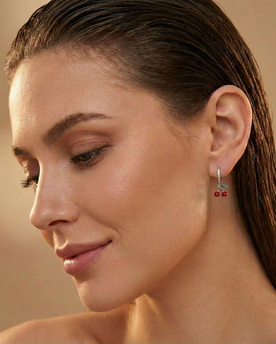 Aros Argollas Cerezas Plata 925 con Micropavé