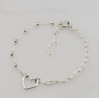 PULSERA PLATA LISA DIJE CORAZON