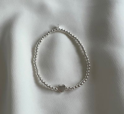 PULSERA PLATA LISA BOLITAS DIJE CORAZON