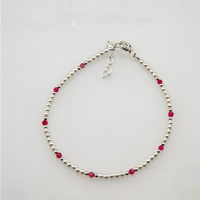 Pulsera de Bolitas de Plata 925, Perlas con Cristal Checo Rojo