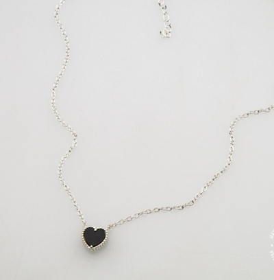 COLLAR PLATA 925 CORAZON ONIX