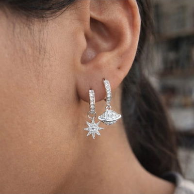 AROS PLATA ARGOLLAS ESTRELLA Y PLANETA MICROPAVEE