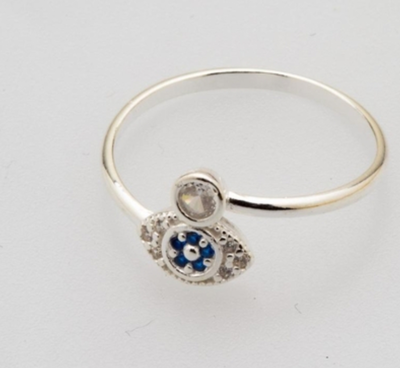 ANILLO PLATA 925 Y CRISTALES OJO TURCO