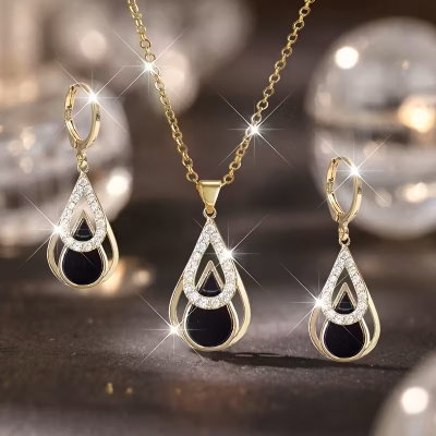 Set Bohemio de Collar y Aros Gota x3 Piezas