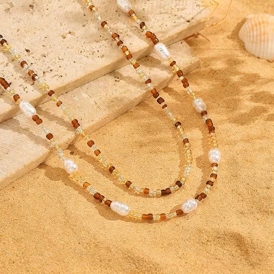 Set de 2 Collares Étnicos con Cuentas Redondas Marrones – Estilo Boho Vintage