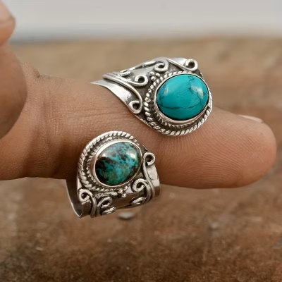 Anillo Boho Vintage con Piedra Turquesa Ajustable
