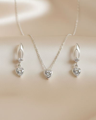 Eternal Dúo – Collar y Aros de Plata 925 con zircón corazón