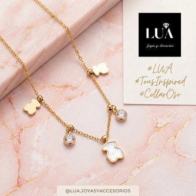 Collar Inspiración Tous con Dijes de Oso y Cristales