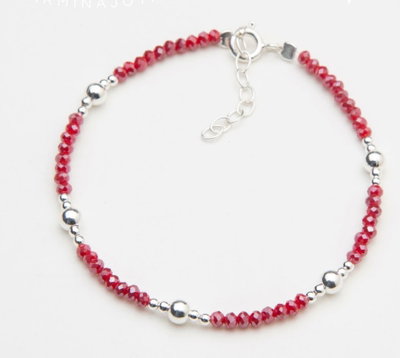 Pulsera Plata Cristales Checos Roja