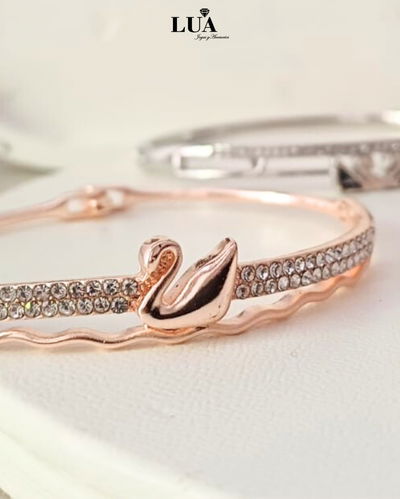 PULSERA ESCLAVA – Baño Oro Rose con Zircones y Dije Cristal Auténtico de Austria®