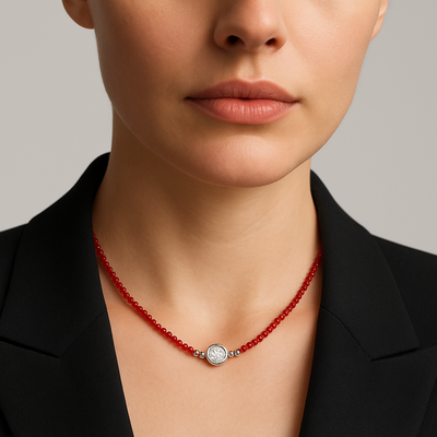 COLLAR CRISTALES ROJOS – Plata 925 con Dije de Zircon