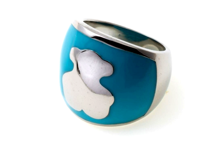 ANILLO BOMBÉ CELESTE – Acero Esmaltado Estilo Tous 