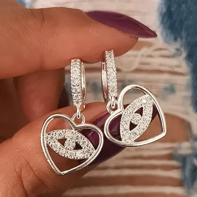 AROS ARGOLLA – Plata 925 con Dije Corazón y Ojo Turco