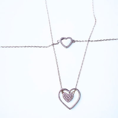 COLLAR DOBLE CORAZÓN – Plata 925 con Micropavé