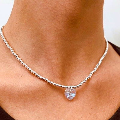 COLLAR CORAZÓN – Bolitas Plata 925 y Cristal Auténtico de Austria®