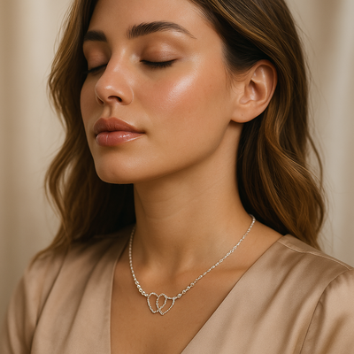 COLLAR DOBLE CORAZÓN – Plata 925 con Bolitas