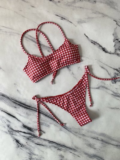 Bikini Less Cuba Vichy Rojo y Blanco