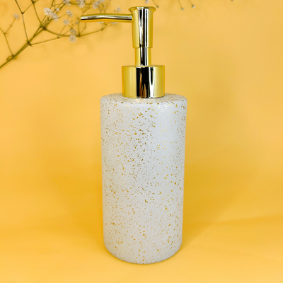 Dispensador de Jabón Blanco y Dorado de Cerámica