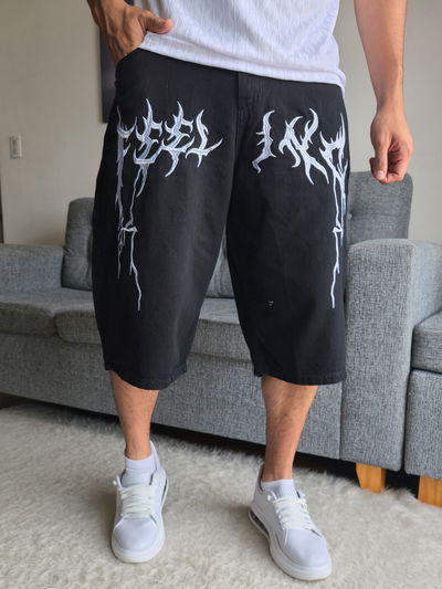 Bermuda Jean baggy bordado 