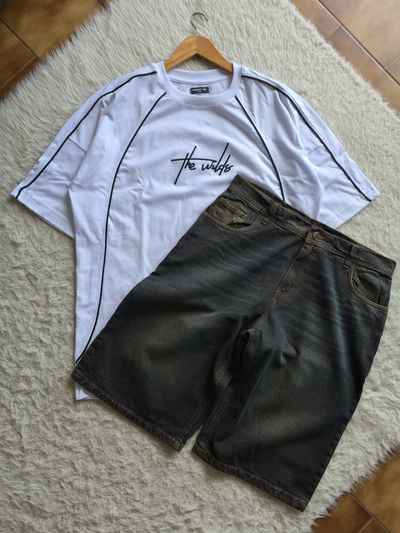 Combo Remera + Bermuda baggy Camuflada negra