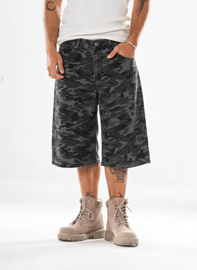 Bermuda Jean baggy camuflada negra