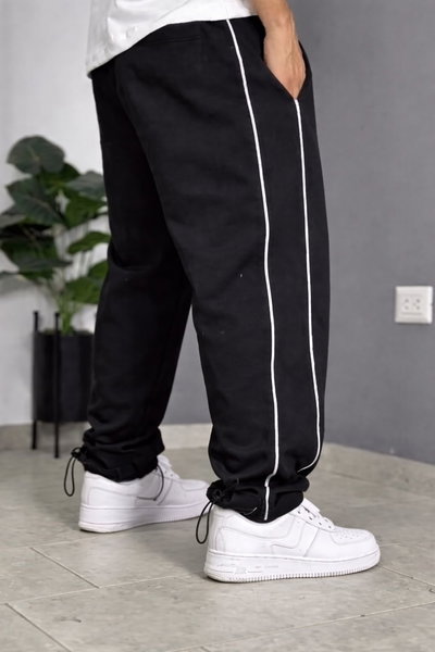 Pantalon Baggy algodón frizado con tiras