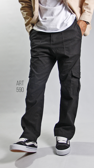 PANTALON CARGO GABARDINA RIGIDA NEGRO ART 590