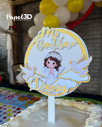 Topper bautismo 3D, de papel