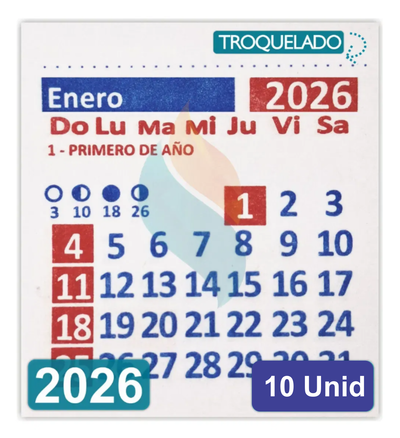 Calendarios Troquelables paq x 10 U - 2026