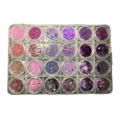 Set 24 Glitter y Brillos - Degrade entre Rosa y Violeta