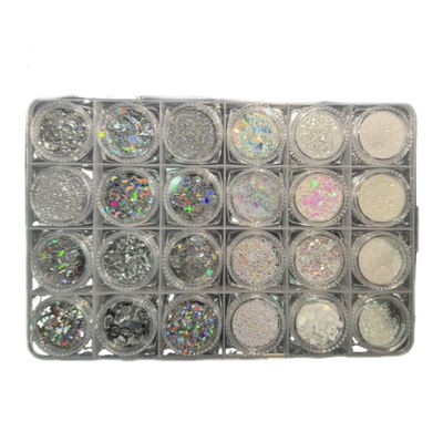Set 24 Glitter y Brillos - Degrade entre Plateado y Blanco