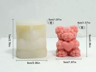 Molde Silicona - Osito Rosas con Corazón - Cod607