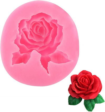 Molde Silicona - Flor Rosa con Hojas - Cod1175
