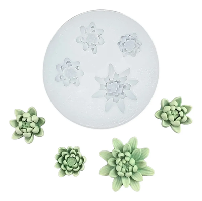 Molde Silicona - 4 Suculentas Planas - Cod1172