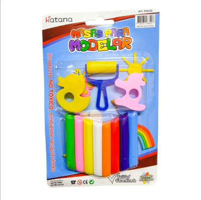 Masa para modelar x8 + Rodillo + 4 moldes