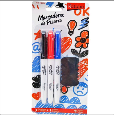 Set marcador de Pizarra x 3 colores + Borrador