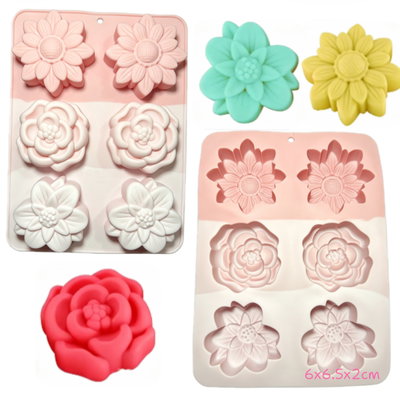 Molde Silicona -6 Flores Varias - cod1203