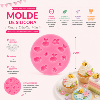 Molde Silicona - Abejas y Flores - cod1223