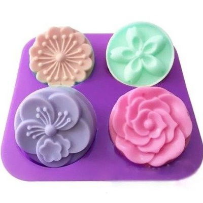 Molde Silicona - 4 Redondos Relieve de Flores - Cod915