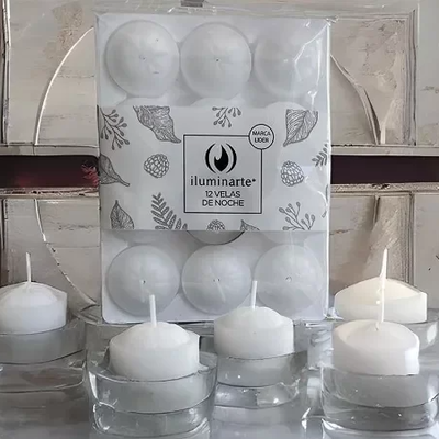 Velas de Noche Blancas s/Aroma Iluminarte x 12