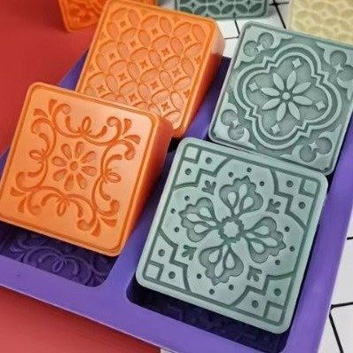 Molde Silicona - 4 Cuadrados con Ornamentos - Cod914