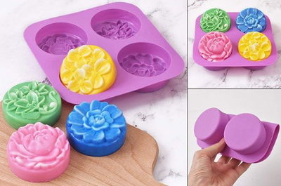 Molde Silicona 4 Jabones Redondos Relieve Flores cod459