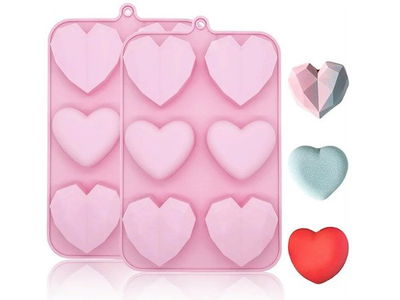 Molde Silicona - 4 Corazones Facetados y 2 Corazones Lisos - Cod710