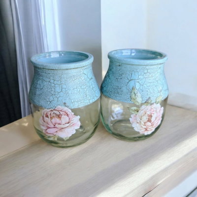 Vaso YOGURT - Decorado - Modelo Craquelado Celeste