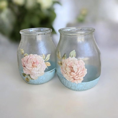 Vaso YOGURT - Decorado - Modelo Todo Craquelado Celeste